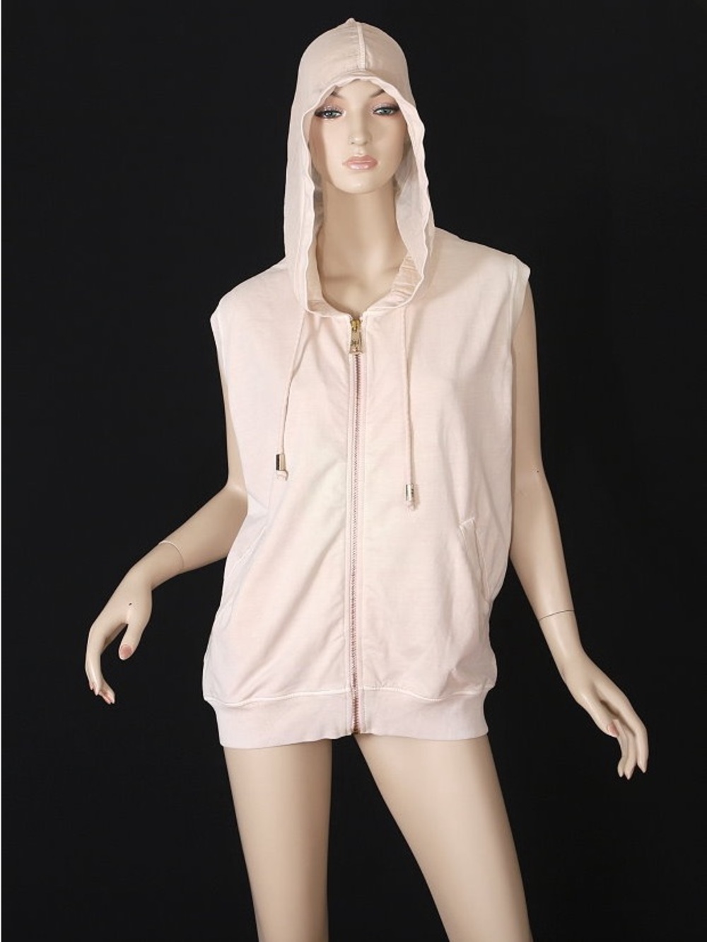 Jijil Pale Pink Hooded Zip Vest Sweatshirt Hoodie with Branded Gold Pull Large